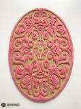 Pink floral medallion loop and cut wool rug featuring ornamental botanical pattern by Mayur Rugs