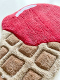 Pink ice cream cone hand tufted wool rug featuring cute dessert artwork by Mayur Rugs