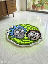 Rick and Morty inspired portal hand tufted wool rug featuring cartoon-inspired portal artwork by Mayur Rugs.