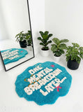 Mental Breakdown handmade 3D fluffy hand-tufted wool rug featuring funny meme typography and statement room décor by Mayur Rugs.