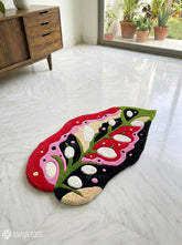 Pink Monstera Leaf Abstract Hand-Tufted wool rug featuring modern botanical artwork and tropical contemporary design by Mayur Rugs.