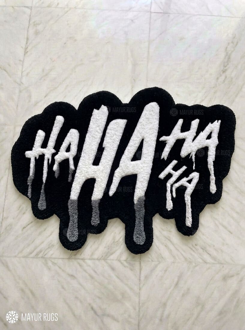 HA HA HA drip style hand tufted rug with dripping typography design handmade by Mayur Rugs