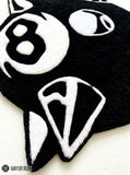 Evil 8 Ball Spiky Custom hand tufted wool rug featuring gothic cartoon character artwork by Mayur Rugs.