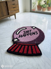Shit Happens custom hand-tufted wool rug featuring a funny crystal ball quote design by Mayur Rugs.