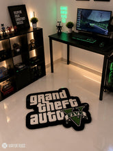 Grand Theft Auto V hand-tufted logo rug handmade in India by Mayur Rugs featuring the iconic GTA V logo for gaming room and entertainment décor.