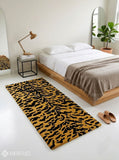 Tiger print hand-tufted runner rug featuring a bold black and golden stripe pattern, handmade from premium New Zealand wool by Mayur Rugs.