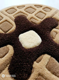 Chocolate waffle cookie hand-tufted rug handmade in India by Mayur Rugs featuring realistic waffle details with chocolate syrup and butter in a soft food-inspired design.