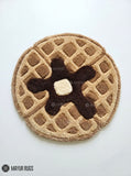 Chocolate waffle cookie hand-tufted rug handmade in India by Mayur Rugs featuring realistic waffle details with chocolate syrup and butter in a soft food-inspired design.