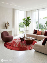 Red Marble Abstract Hand-Tufted Round Rug