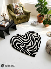 Monochrome Wave Heart Abstract Hand-Tufted Rug