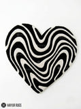 Monochrome Wave Heart Abstract Hand-Tufted Rug