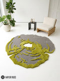 Lime Relic Grey & Olive Green Abstract Round Cut & Loop Area Rug