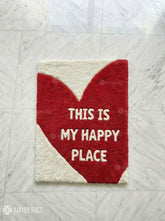 This Is My Happy Place typography handmade wool rug with cozy modern design, premium custom area rug by Mayur Rugs