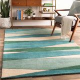 Ocean Blue Geometric Wool Rug