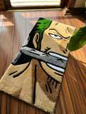 Rug with a character design on a wooden floor