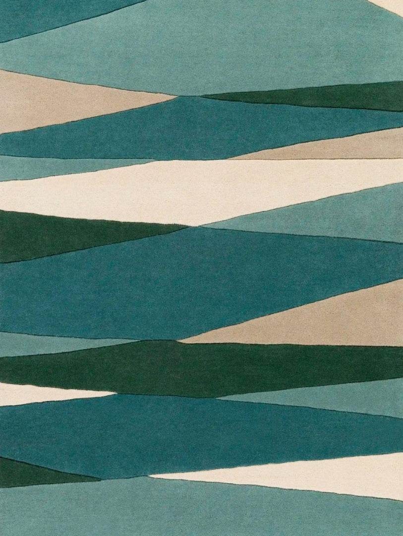 Ocean Blue Geometric Wool Rug