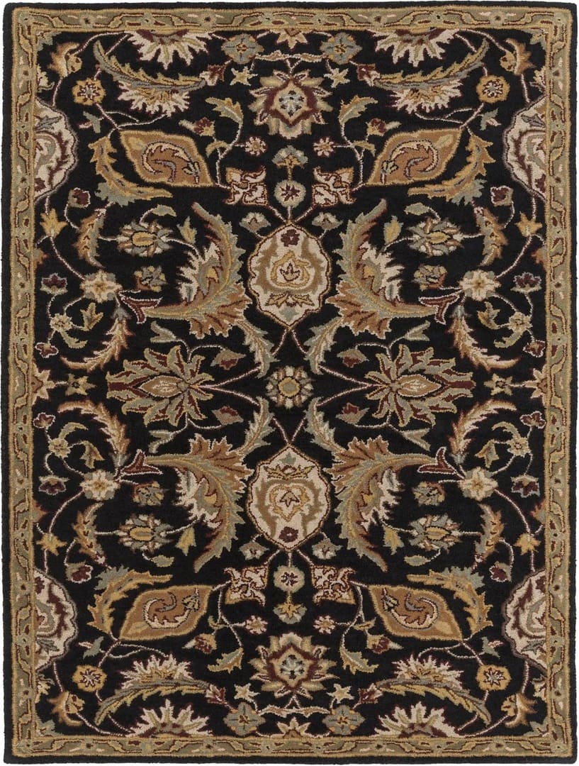 Floral Black/Beige Wool Area Handtufted Rug