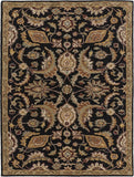 Decorative rug with intricate patterns on a black background
