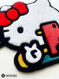 Hello Kitty inspired hand-tufted custom rug handmade in India by Mayur Rugs featuring a cute kawaii character-inspired design crafted from premium New Zealand wool with a dense plush pile.