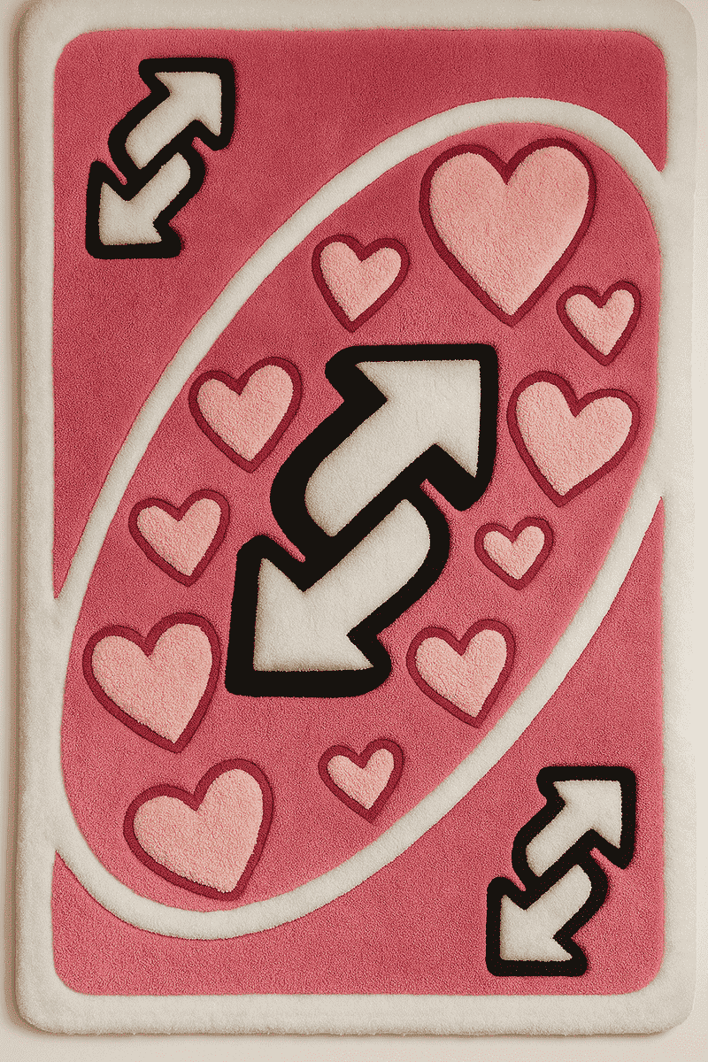 Pink Love UNO Card Handtufted Rug