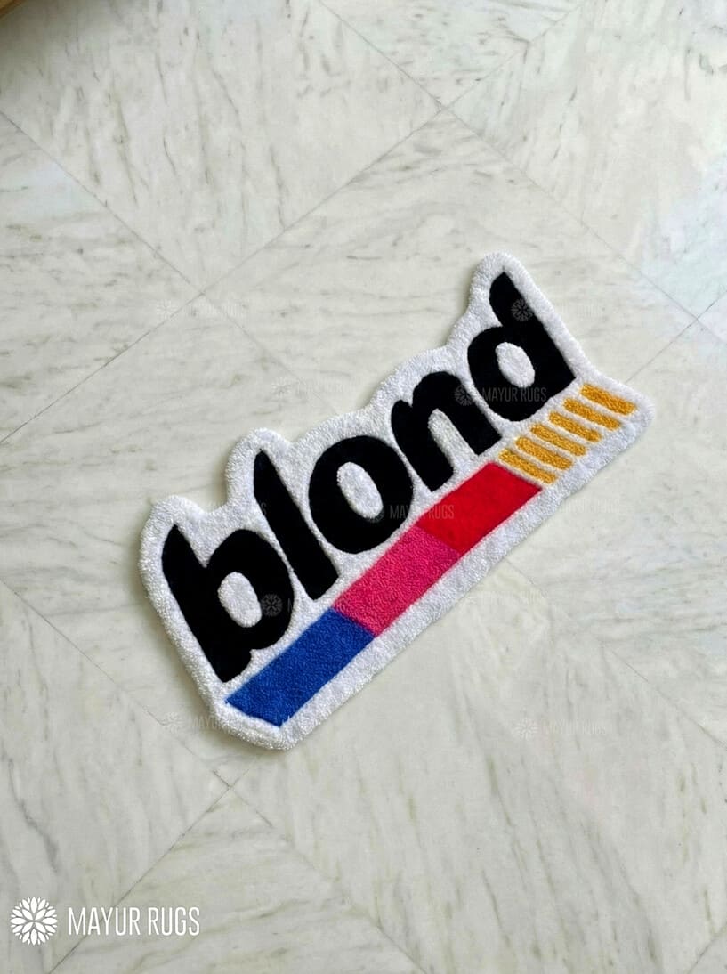 Blond inspired handmade wool rug with minimal album art aesthetic design, premium custom area rug by Mayur Rugs