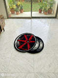 Alloy wheel inspired handtufted handmade wool rug with automotive design, premium custom area rug by Mayur Rugs