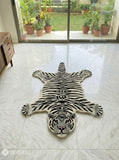 White tiger inspired handmade wool rug with bold wildlife design, premium custom area rug by Mayur Rugs