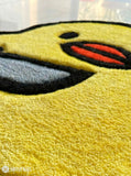 Duck with a knife cartoon inspired hand-tufted wool rug with bold meme character design, premium custom area rug by Mayur Rugs