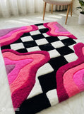 Pink checkerboard handmade wool rug with modern aesthetic design, premium custom area rug by Mayur Rugs