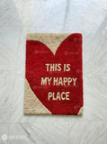 This Is My Happy Place typography handmade wool rug with cozy modern design, premium custom area rug by Mayur Rugs