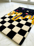 Cosmic Drip Checkerboard – Abstract Handmade Rug