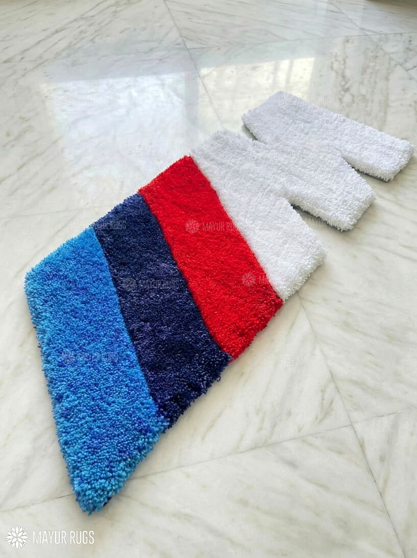 BMW IIM logo inspired hand-tufted wool rug with motorsport automotive design, premium custom area rug by Mayur Rugs