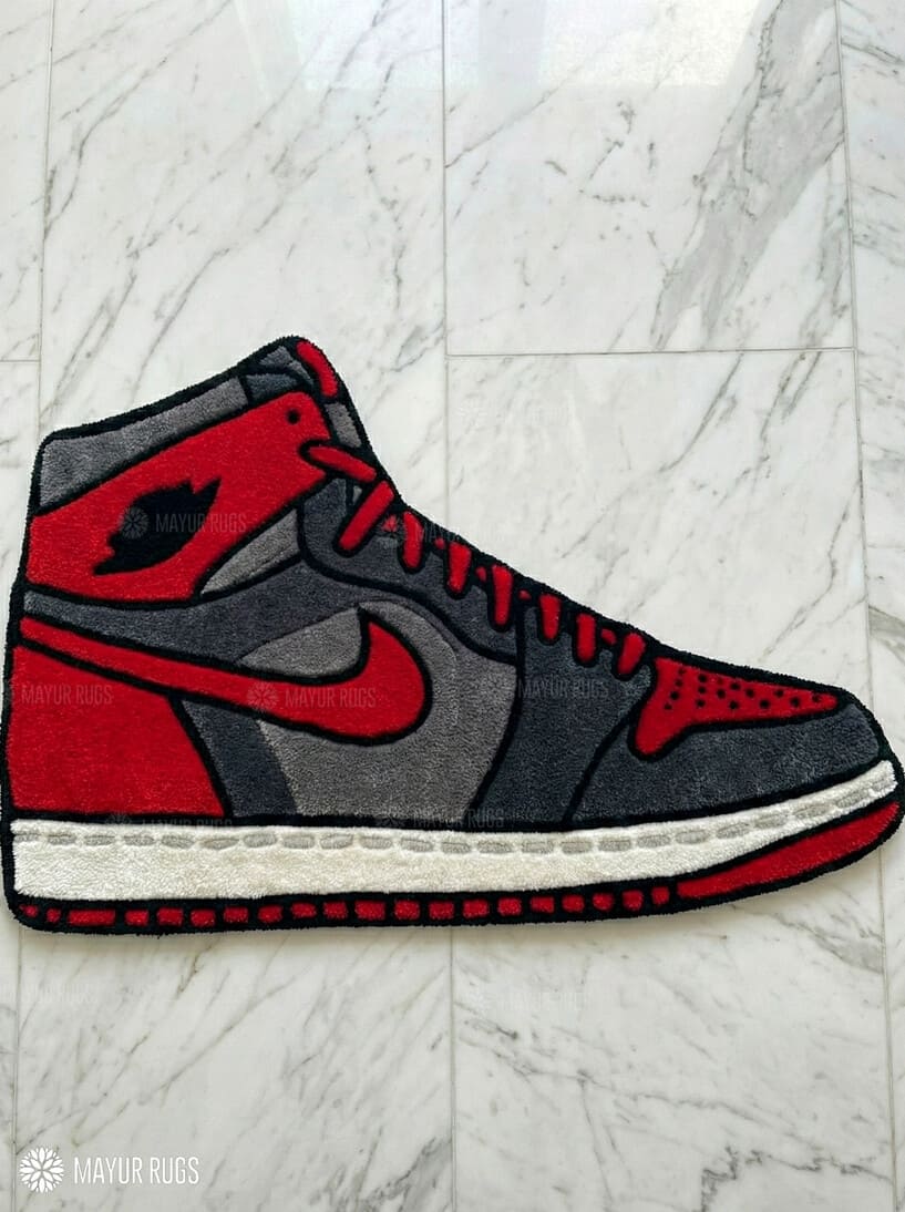 Red & Black AJ Sneaker Inspired Hand-Tufted Rug