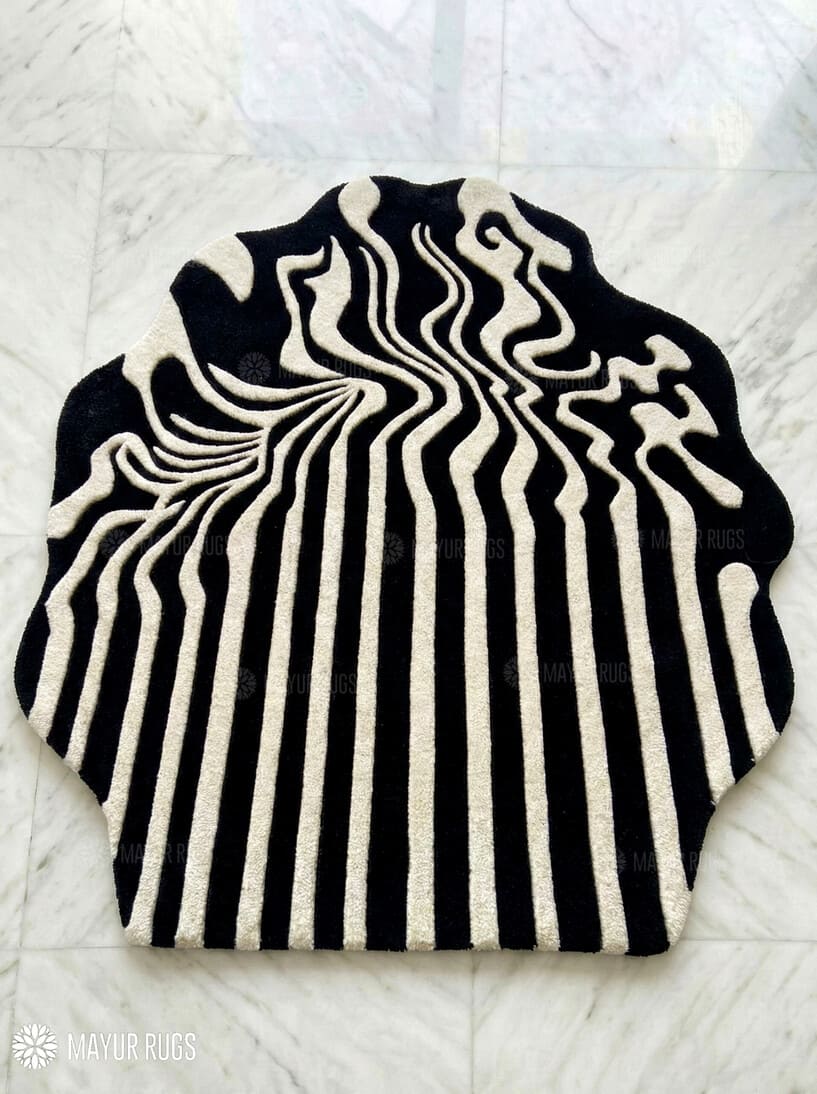 Liquid strip abstract hand-tufted wool rug with fluid modern design, premium custom area rug by Mayur Rugs