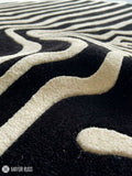 Liquid strip abstract hand-tufted wool rug with fluid modern design, premium custom area rug by Mayur Rugs