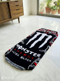 Black Monster Energy Drink inspired custom hand-tufted wool rug with ultra black gaming aesthetic design, premium custom area rug by Mayur Rugs