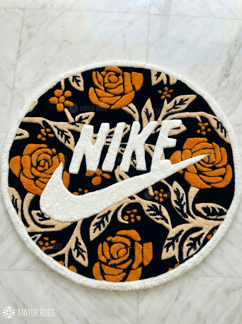 Nike Floral Rose–Inspired Hand-Tufted Wool Round Rug