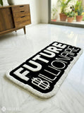 Floor mat with 'Future Billionaire' text on a light wood floor.