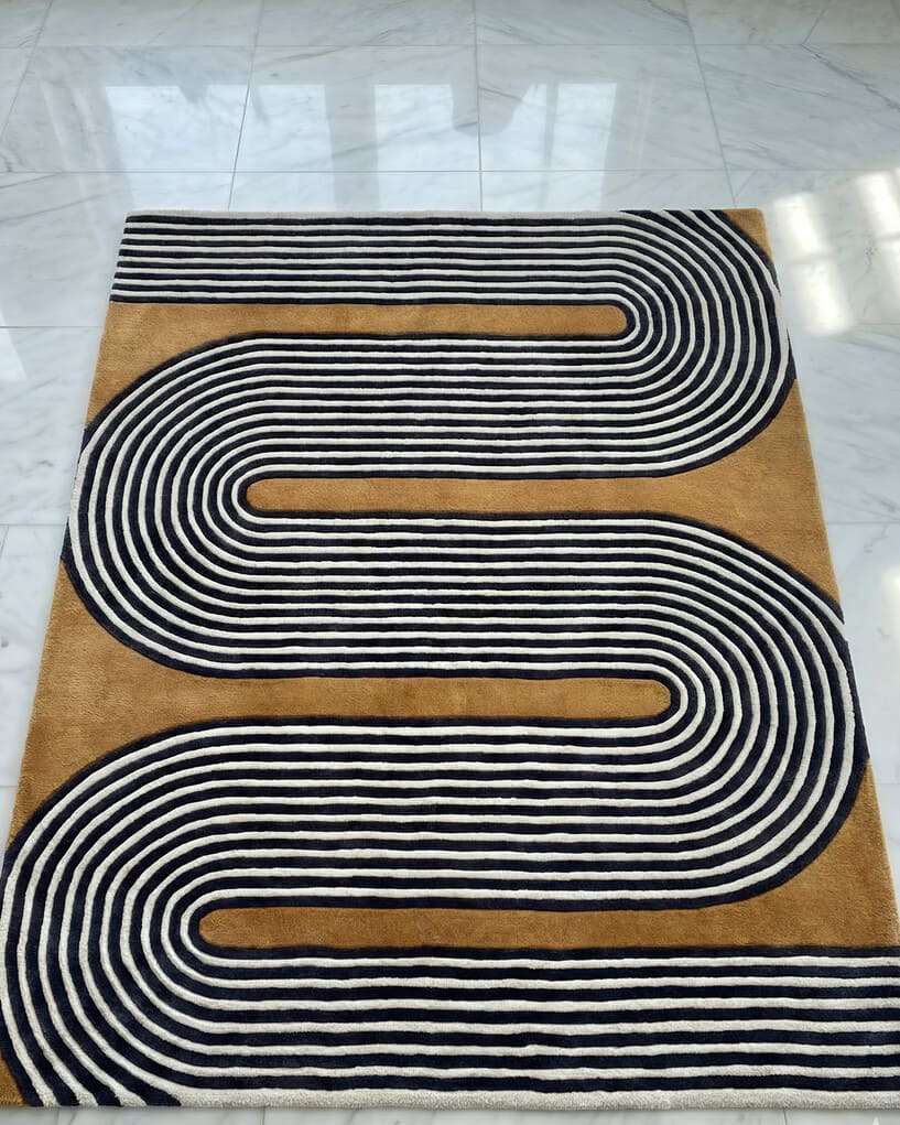 Geometric lines abstract modern hand-tufted wool rug with contemporary minimalist design, premium custom area rug by Mayur Rugs