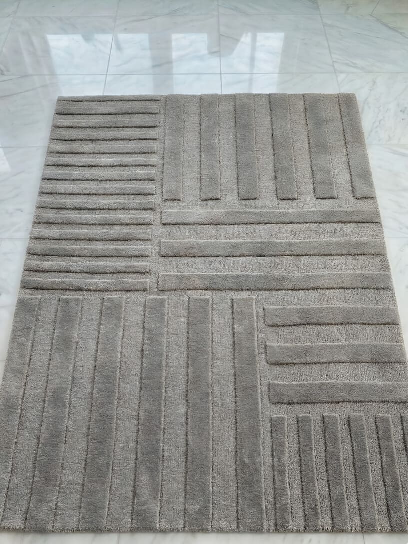 Grey ash cut and loop pile hand-tufted wool rug with textured modern design, premium custom area rug by Mayur Rugs