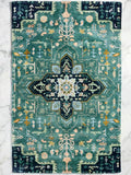Greenish blue Persian silk hand-tufted rug with intricate traditional pattern, premium luxury rug by Mayur Rugs
