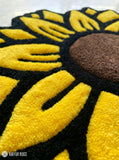 Sunflower hand-tufted wool rug with vibrant yellow floral design, premium custom area rug by Mayur Rugs