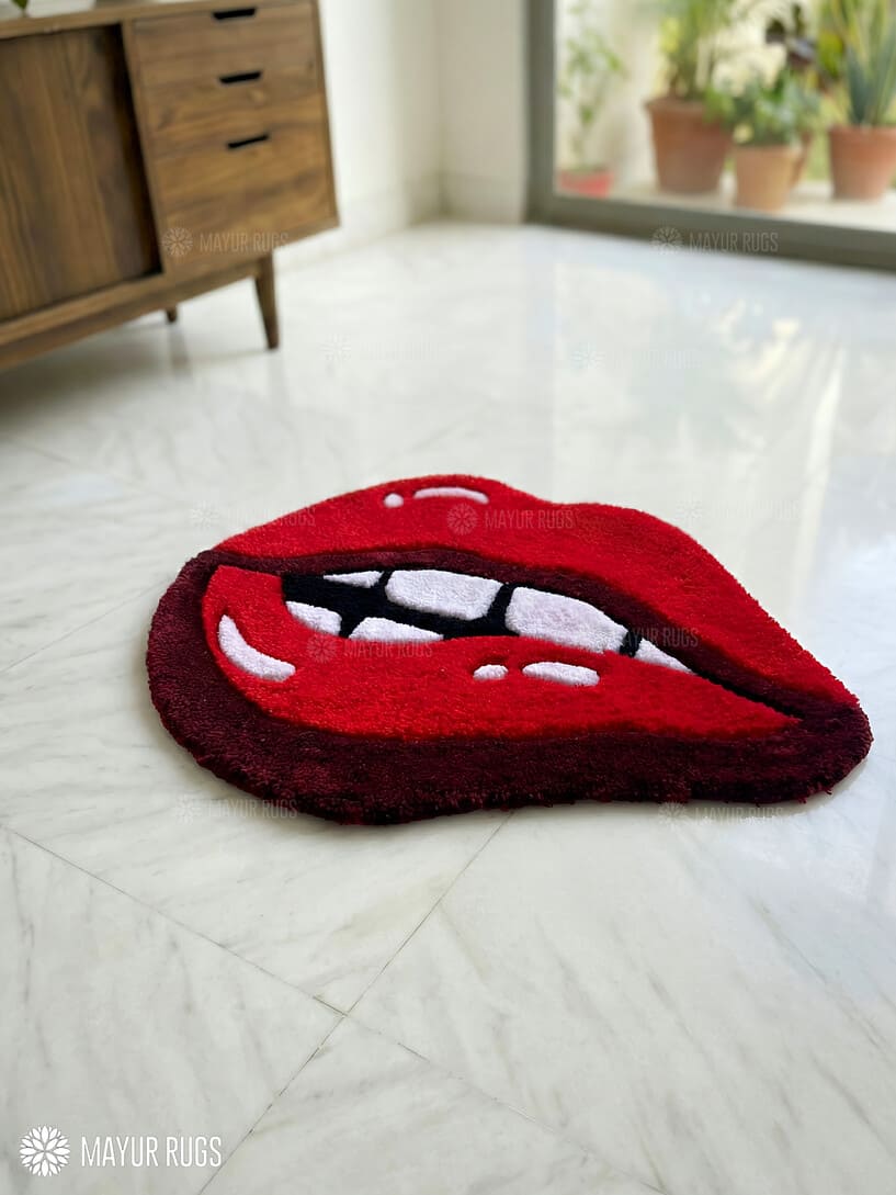 Red Lip Art Hand-Tufted Wool Rug | Glam Pop Art Rug – Mayur Rugs