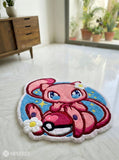 Mew Pokémon Inspired hand-tufted wool rug with kawaii pastel anime gaming aesthetic design by Mayur Rugs