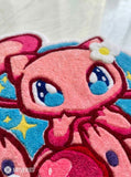 Mew Pokémon Inspired hand-tufted wool rug with kawaii pastel anime gaming aesthetic design by Mayur Rugs