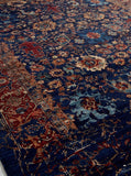 Vintage Persian Heriz hand-knotted wool rug in navy blue with traditional geometric medallion design, premium heritage rug by Mayur Rugs