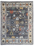 Grey Oushak Turkish floral hand-knotted wool rug with traditional heritage pattern, premium luxury rug by Mayur Rugs