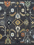 Grey Oushak Turkish floral hand-knotted wool rug with traditional heritage pattern, premium luxury rug by Mayur Rugs
