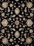 Black traditional wool and silk hand-knotted rug with intricate heritage pattern, premium luxury rug by Mayur Rugs