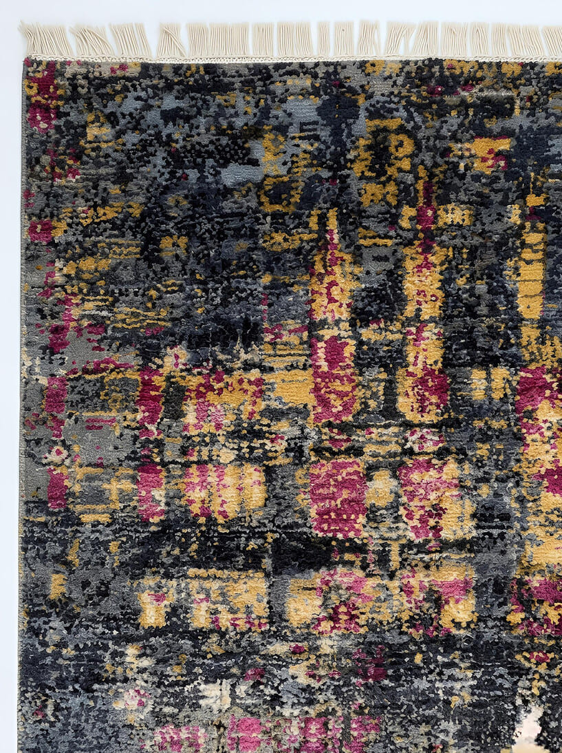 Abstract horizon heritage hand-knotted wool rug with modern vintage fade design, premium luxury rug by Mayur Rugs